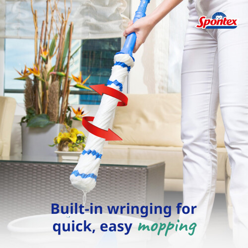 Spontex Twist Mop Microfibre Mop with Built-In Self Wringing System Non-Scratch Scourer Pad for Tou 2