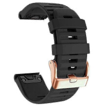 (Black) Silicone watch bands for Garmin Fenix 7s, rose gold buckle 20mm strap