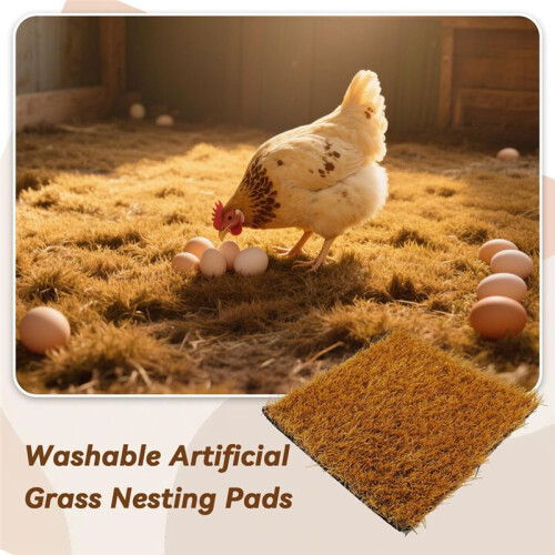 6Pcs Washable Chicken Nesting Pads,Chickens Nesting Pads Artificial Grass Rug Reusable Hens Nest Boxes Pad 2