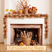 Guirlande D'Automne de 6 Pieds avec Lumières, Fonction Minuterie, Marche/Arrêt Automatique, Décorations D'Automne