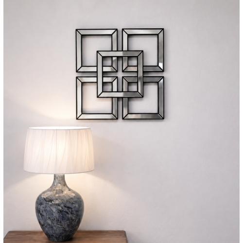 Black Art Deco Mirrored Wall Art Plastic 40x40x3Cm 2