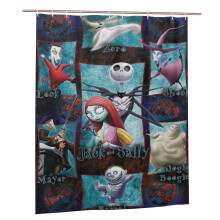 Rideau de douche L'Étrange Noël de Monsieur Jack 152 x 183 cm, motif crâne d'horreur, décoration pour salle de bain, baignoire, avec 12 crochets