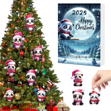 Calendrier de L' de Noël avec Chapeaux de Père Noël, Décorations pour Sapin de Noël, Sapin de Noël en Acrylique, Pendentif Panda pour