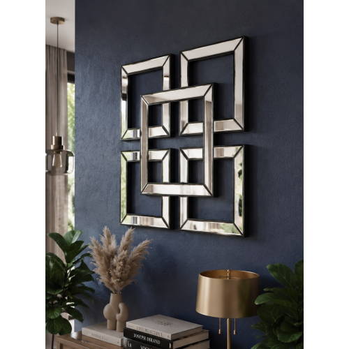 Black Art Deco Mirrored Wall Art Plastic 40x40x3Cm 1
