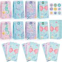 Lot de 12 sacs en papier sur le thème de l'océan, sacs à friandises décorés de dessins animés marins, sacs cadeaux pour bonbons sur le thème