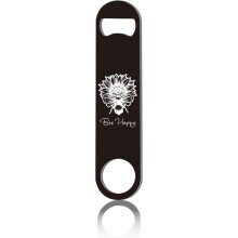 Ouvre-bouteille plat Bee Happy, en acier inoxydable robuste, motif tournesol, format portefeuille, idéal pour la bière, le bar, la cuisine et les