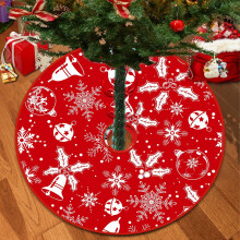 Soldes de Noël : Jupe de sapin en peluche douce de 122 cm, motif flocons de neige, rouge, pour décorer votre maison pendant les fêtes, cadeau