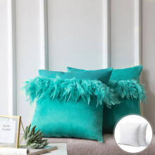 Coussin moderne en velours doux effet plumes, coussin décoratif pour canapé, 45 x 45 cm, turquoise, lot de 2
