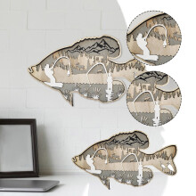 Décoration murale en bois Fridja3D - Scène de pêche suspendue, art artisanal pour intérieur, décoration rustique pour la maison