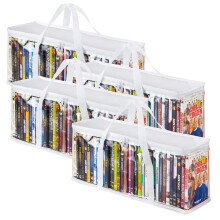 DVD storage bags set of 4 clear plastic with handles and