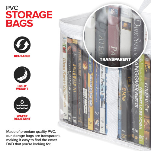 DVD storage bags set white with handles and zipper 2