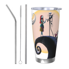 Gobelet isotherme 590 ml (20 oz) en acier inoxydable avec couvercle, inspiré de L'Étrange Noël de Monsieur Jack.