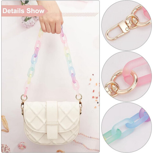 Alça de corrente colorida em acrílico para bolsa, 64 cm (25,2 polegadas), em resina, para substituição de alça de ombro curta, arco-íris, com 2