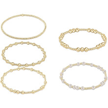 Pulseras de cuentas doradas NANAHuang para mujer, pulseras apilables chapadas en oro, conjunto de pulseras elásticas de cuentas de 3 mm, 4 mm, 6 mm