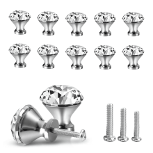 Confezione da 10 pomelli per mobili, maniglie per cassetti in cristallo da 30 mm, pomelli rotondi in vetro trasparente a forma di diamante per