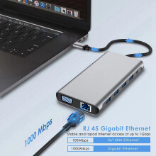 Estação de acoplamento com hub USB 12 em 1 4K 30Hz: - Compatível com USB 2.0, USB 3.0, RJ45, PD e SD/TF