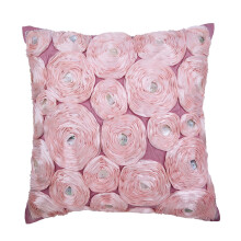Housse de coussin rose 30 x 30 cm, motif floral moderne en soie, rose ruban - Décoration romantique vintage