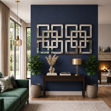 2X Black Art Deco Mirrored Wall Art Plastic 40x3Cm