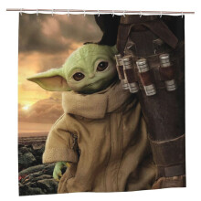 Rideau de douche Baby Yoda 152 x 183 cm, occultant, imperméable et résistant à la moisissure, motif patchwork, taille unique