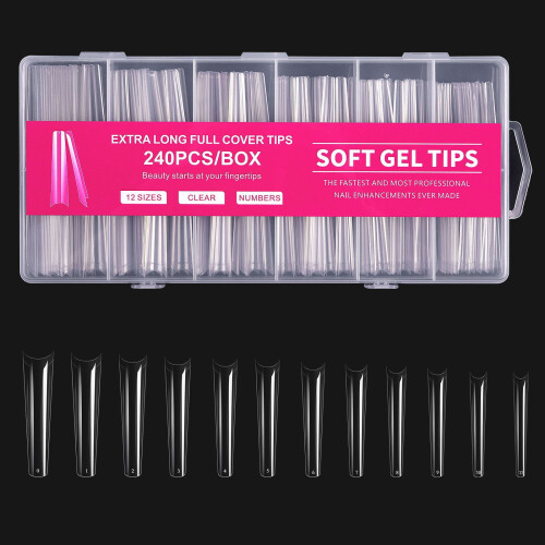 Soft Gel Nail Tips C-Curve Stiletto Soak-Off 24pcs