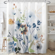 Rideau de douche fleuri, motif fleurs bleues et vertes, rideau de douche printanier orange avec 12 crochets, 183 x 183 cm, tissu imperméable
