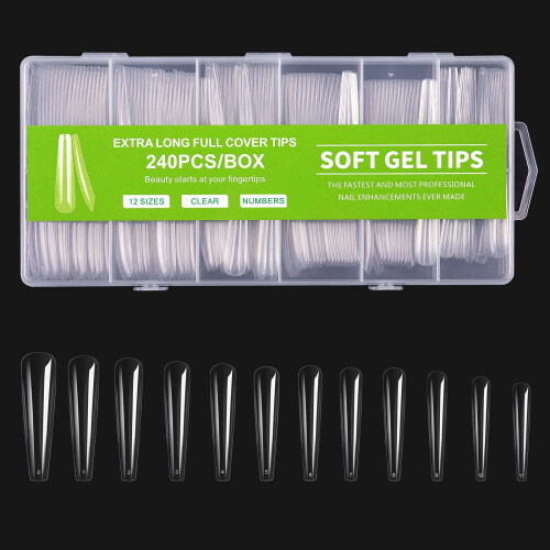Soft Gel Nail Tips C Curve Stiletto Soak-Off 24pcs