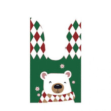 (Green scarf bear head) 100Pack Holiday Candy Gift Bags Cute Rabbit Long Ear Bags Cookie Plastic Bags Gift Bags for Candies Storage Pouch