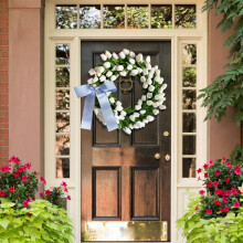 Couronne de tulipes blanches Begine pour la fête des mères WH2, branches d'olivier artificielles avec tiges de baies, décoration pour hôtels,