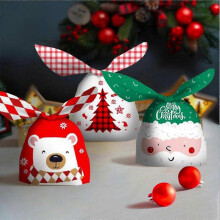 (Bear head with red scarf) 100Pack Holiday Candy Gift Bags Cute Rabbit Long Ear Bags Cookie Plastic Bags Gift Bags for Candies Storage Pouch