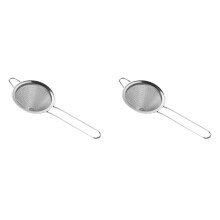 Lot de 2 passoires à mailles fines, tamis avec long manche, en acier inoxydable argenté, pour la cuisine et le bar.