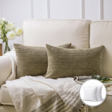 Coussin décoratif Phantoscope 20" x 12" à rayures vert olive, style moderne, contemporain et transitionnel, en polyester (lot de 2)