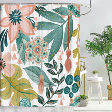 Rideau de douche bohème à motifs floraux abstraits, rideau de douche bohème moderne du milieu du siècle, rideaux de douche imperméables pour