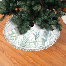 Jupe de sapin de Noël en dentelle à franges 91 cm - Motif floral aquarelle d'eucalyptus vert, bordure artistique botanique, toucher doux et léger
