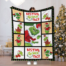 Couverture Grinch 3D en flanelle anti-boulochage, confortable, douce et légère. Chaude, idéale pour les sports d'intérieur et d'extérieur.
