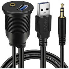 Usb 3.0 & 3.5mm Car Mount Flush Cable 3.5mm + Usb3.0 Aux Extension Dash Panel
