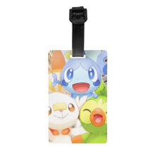 Roztomilý Scorbunny Pokemon batožinový štítok na kufor, dekorácie, darček, oceľová slučka s krytom na ochranu súkromia, identifikačný