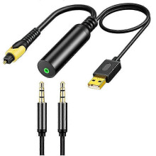 USB Digital Fiber Optical to 3.5mm Converter, Optical Audio Cable to AUX Cable Adapter, Optical to Aux Adapter Cord