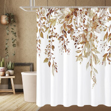 Rideau de douche extra long 72 x 84, rideau de douche Ă motifs floraux marron pour salle de bain, rideau de douche en tissu avec feuilles