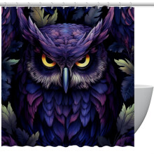 Rideau de douche imperméable à motif hibou, avec œillets et crochets, 152 x 183 cm (60 x 72 pouces).