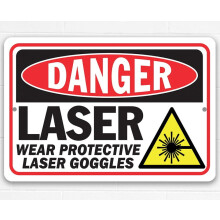 Plaque métallique en aluminium - Danger laser - Portez des lunettes de protection - 20 x 30 cm - Pour installations, chantiers, machines