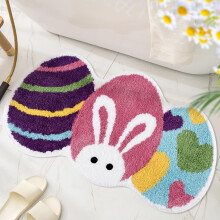 Tapis de bain Gyedtr Pâques, motif œufs, bleu de Pâques, antidérapant, rond, lavable, pour salle de bain ou cuisine, décoration de Pâques en