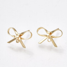 50 de accesorii pentru cercei cu șurub, alamă, cu buclă, fundă, fără nichel, placate cu aur de 18K, 8~10x15mm, gaură: 1mm, ac: 0,7mm