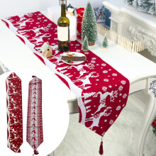 Chemin de table Jacenvly 13 x 71 pouces avec pompons et motif renne, décoration de table pour Halloween et Noël, compatible avec les tables de
