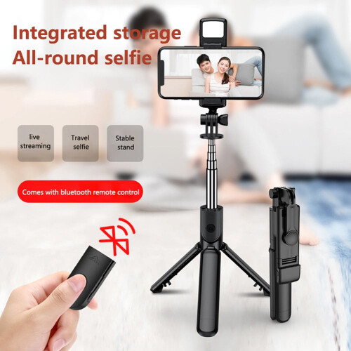 Selfie Stick Tripod with Wireless Remote and LED Light for
