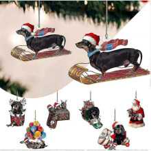7pcs Christmas Tree Ornaments,dachshund Christmas Pendant Double Sided Print,christmastree Hanging Decoration-MXBC