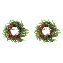 2X Spring Wreaths for Front Door 18in Outside Welcome Summer Flowers Greenery All Seasons Round Wreaths