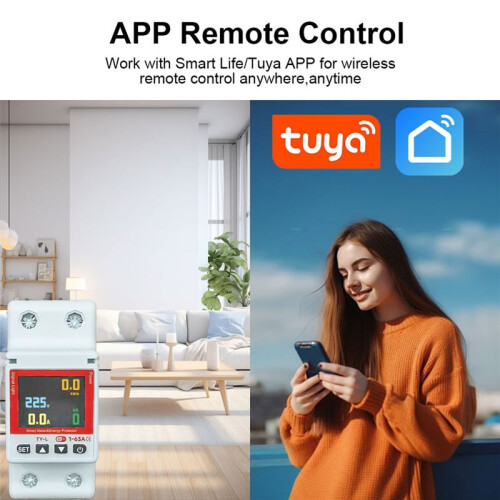 Tuya WiFi   Meter Power Protector Circuit Breaker over/Undervoltage Leakage Protection Automatic Recloser