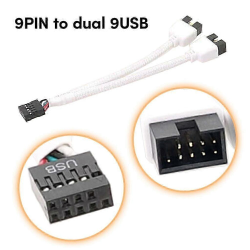 USB 2.0 9Pin to 2x 9 Pin Shielded Cable for Mainboard Eliminates Interference 2