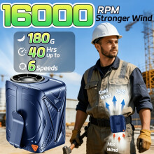 (Blue) 16000RPM Clip Fan with 6-Speed Wind Power, Compact Waist-Mounted Fan Weighs 180G, Easy to Carry, Can Be Hung Around