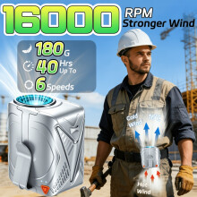 (Grey) 16000RPM Clip Fan with 6-Speed Wind Power, Compact Waist-Mounted Fan Weighs 180G, Easy to Carry, Can Be Hung Around